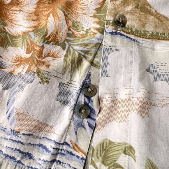 Vtg Pierre Cardin Mens Hawaiian Button Up Shirt L Cotton Floral Sailboat Tropics - Picture 7 of 10
